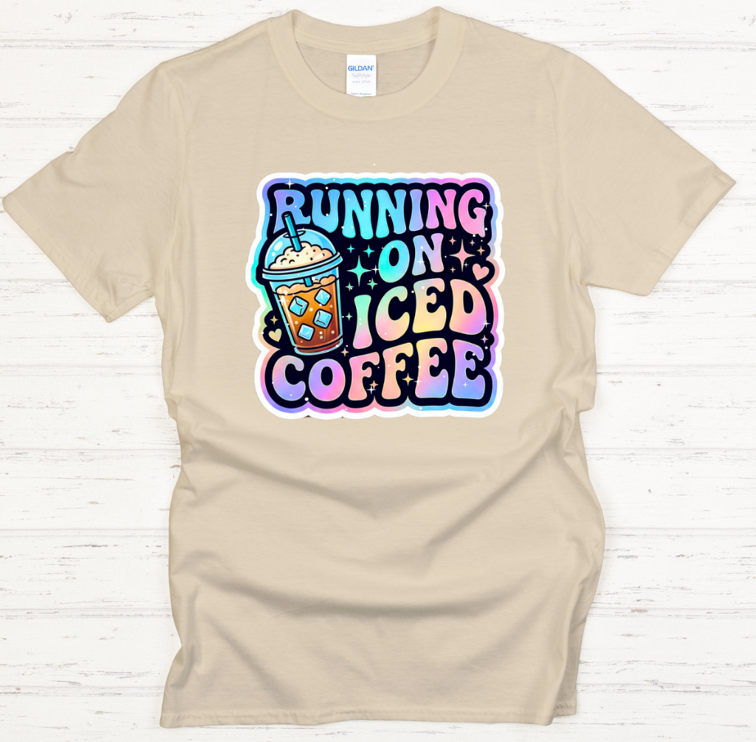 Running On Iced Coffee Shirt – Funny Pastel Coffee Lover Graphic Tee