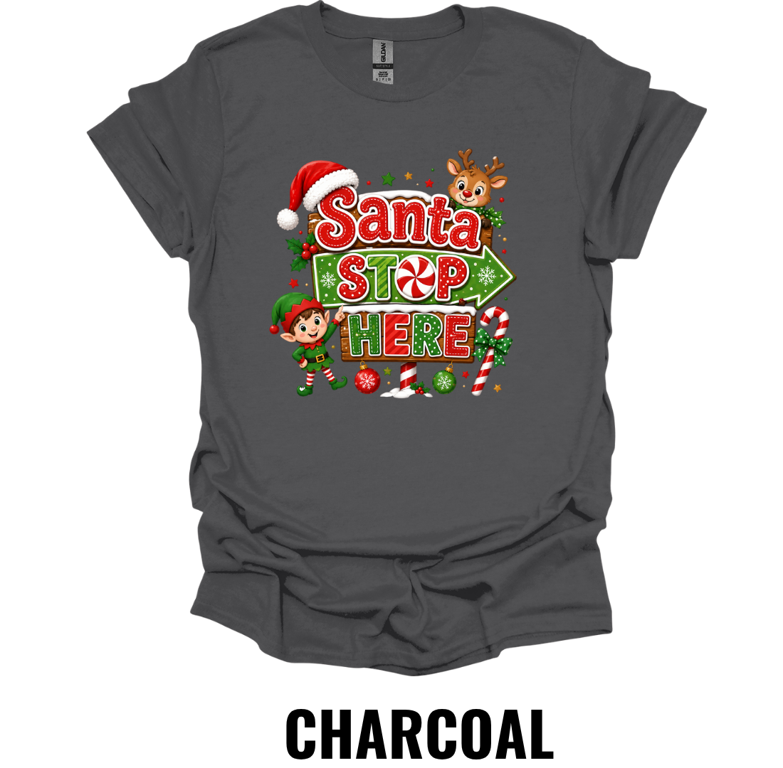 Santa Stop Here Youth Christmas T-Shirt – Cute Santa Stop Here Holiday Tee for Kids
