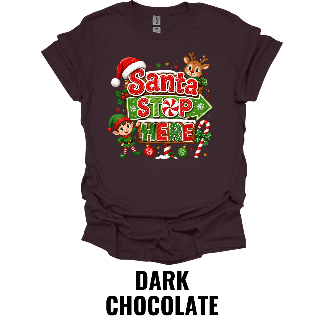 Santa Stop Here Youth Christmas T-Shirt – Cute Santa Stop Here Holiday Tee for Kids