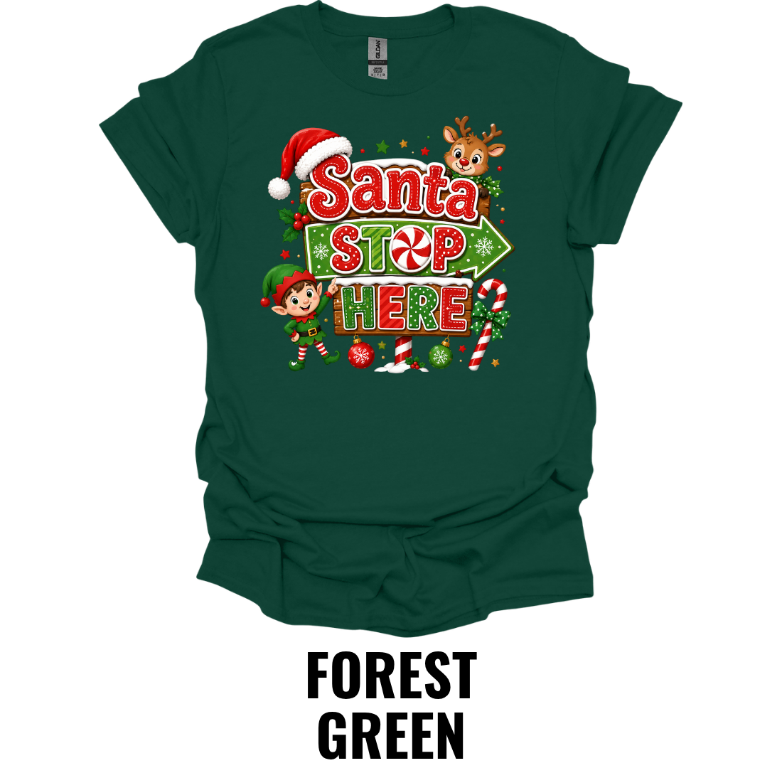 Santa Stop Here Youth Christmas T-Shirt – Cute Santa Stop Here Holiday Tee for Kids