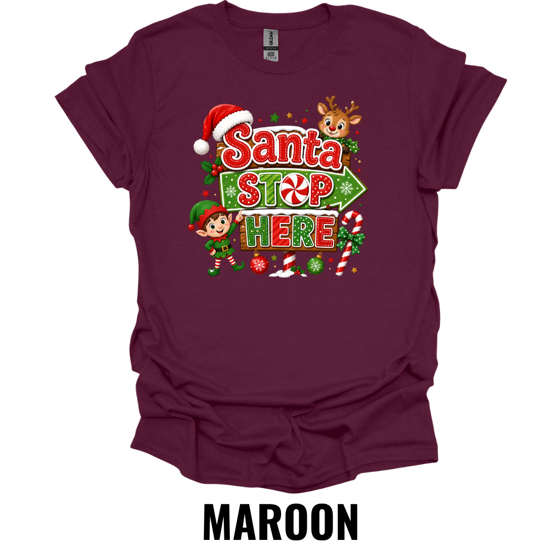 Santa Stop Here Youth Christmas T-Shirt – Cute Santa Stop Here Holiday Tee for Kids