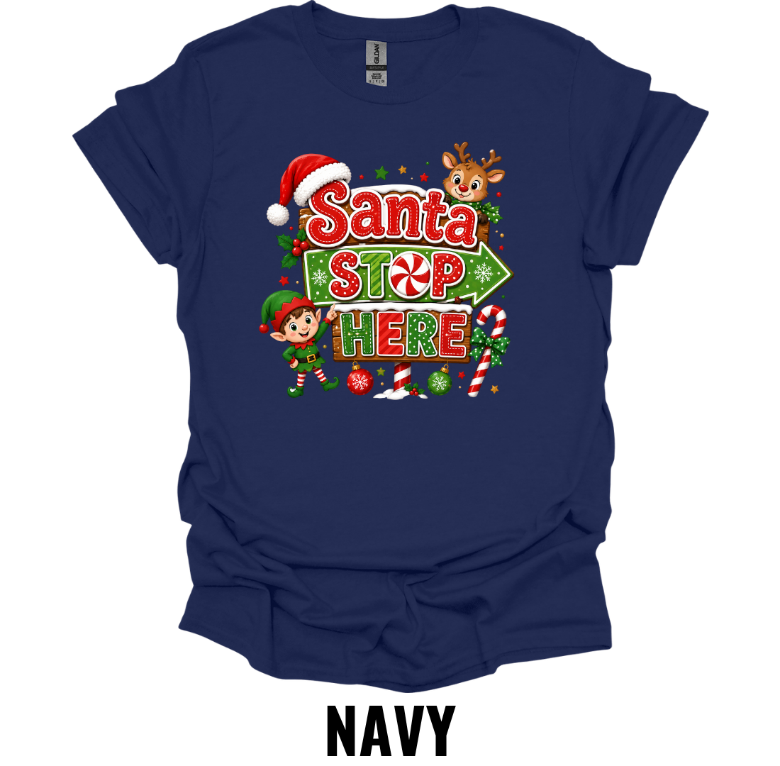 Santa Stop Here Youth Christmas T-Shirt – Cute Santa Stop Here Holiday Tee for Kids