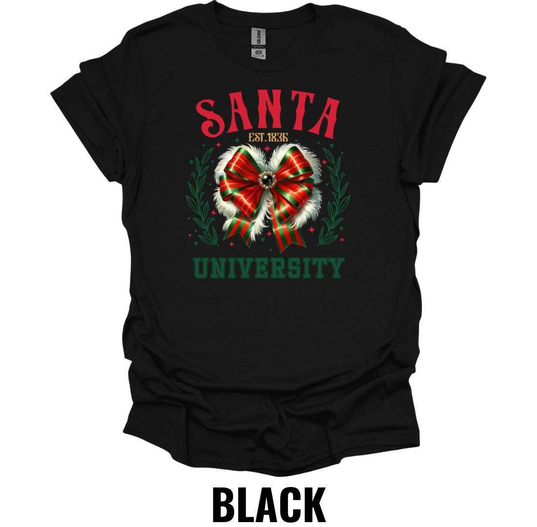 Santa University Christmas Shirt – Festive Holiday Bow Graphic Tee