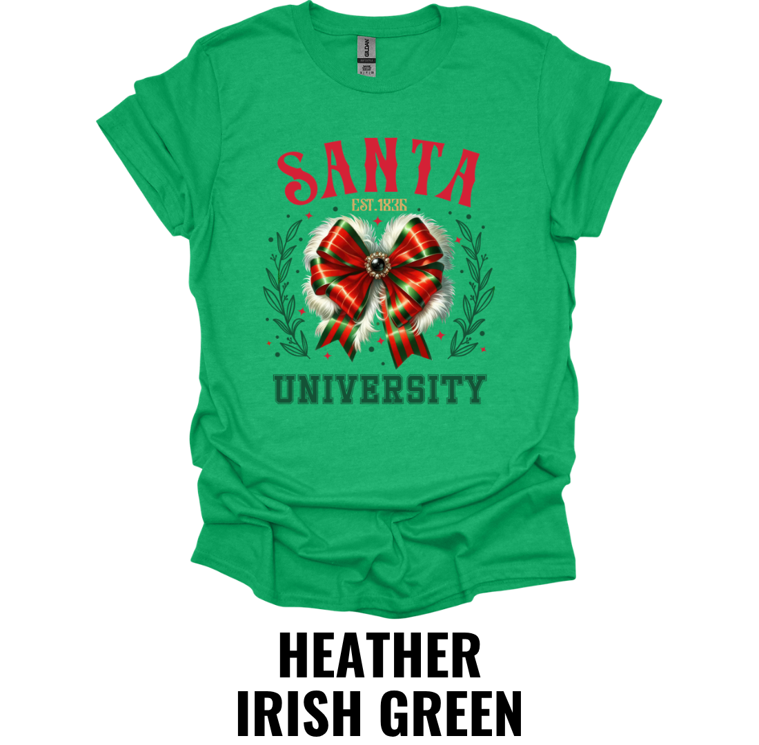 Santa University Christmas Shirt – Festive Holiday Bow Graphic Tee