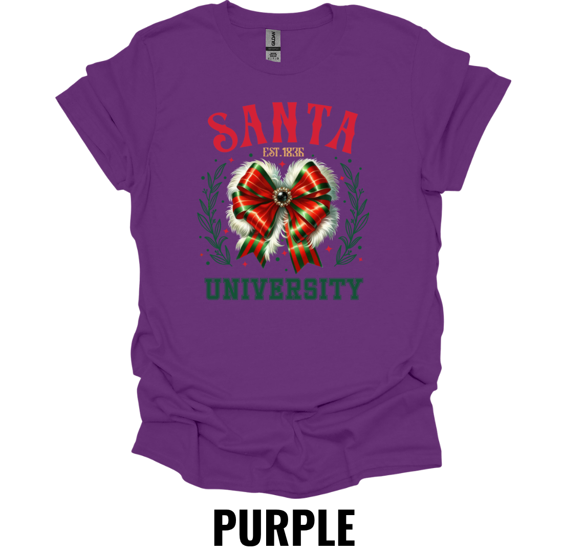 Santa University Christmas Shirt – Festive Holiday Bow Graphic Tee