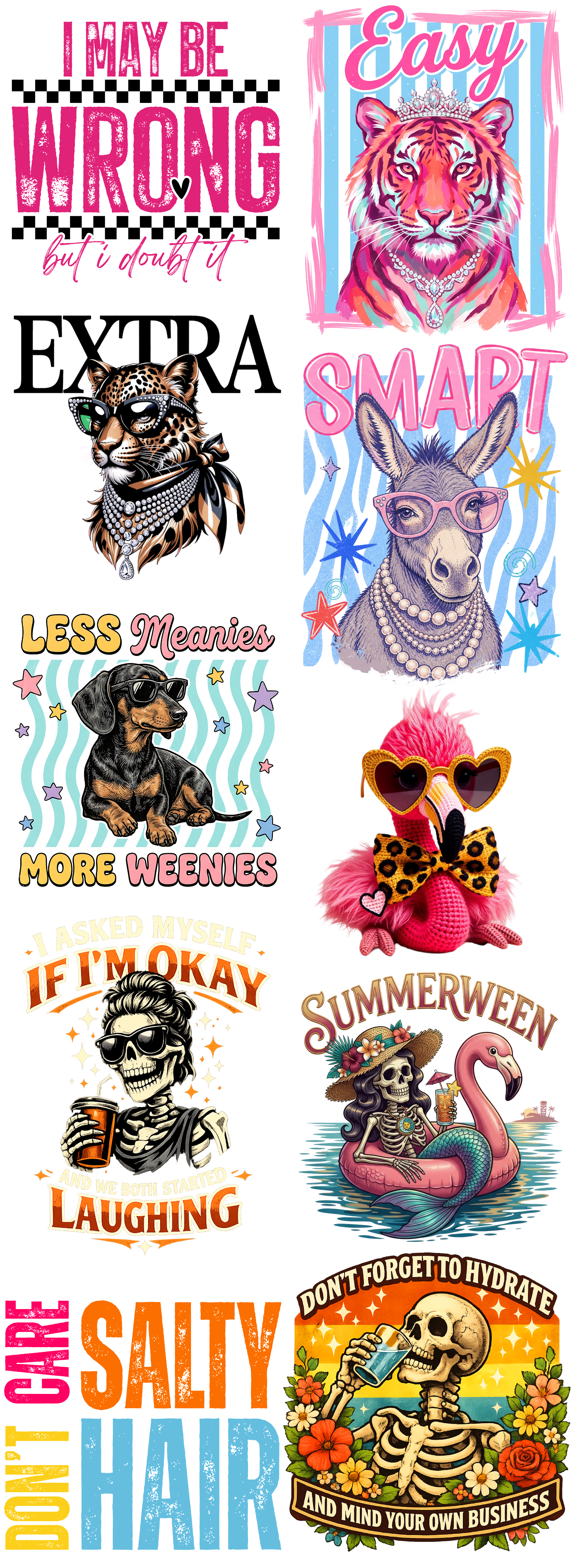 Sassy Women & Funny Skeleton DTF Gang Sheet | Trendy Graphic Designs