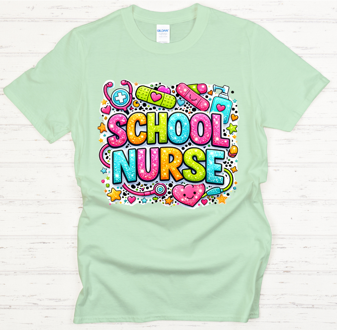 School Nurse Colorful Medical Graphic Shirt on Gildan Softstyle Tee