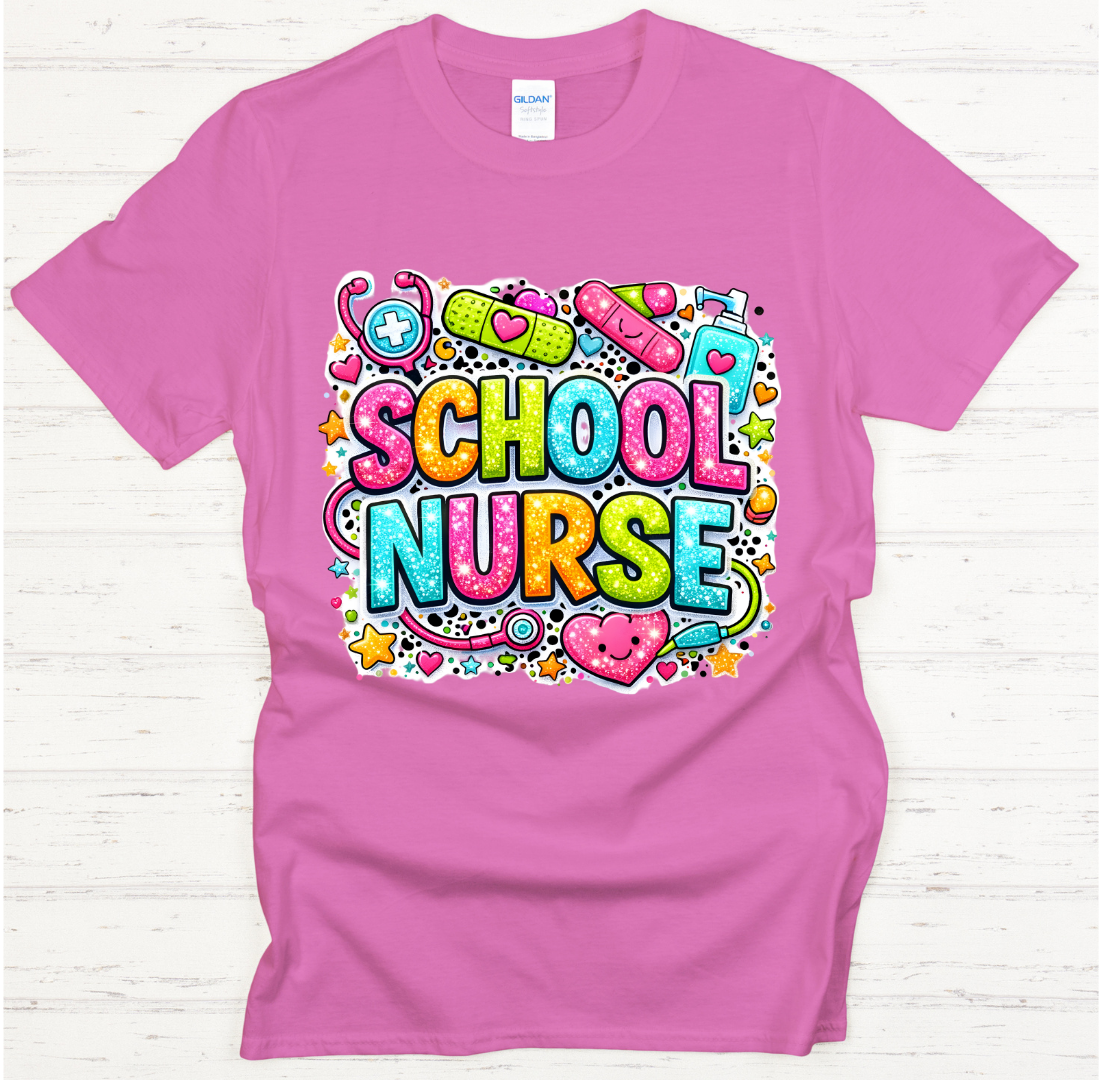School Nurse Colorful Medical Graphic Shirt on Gildan Softstyle Tee
