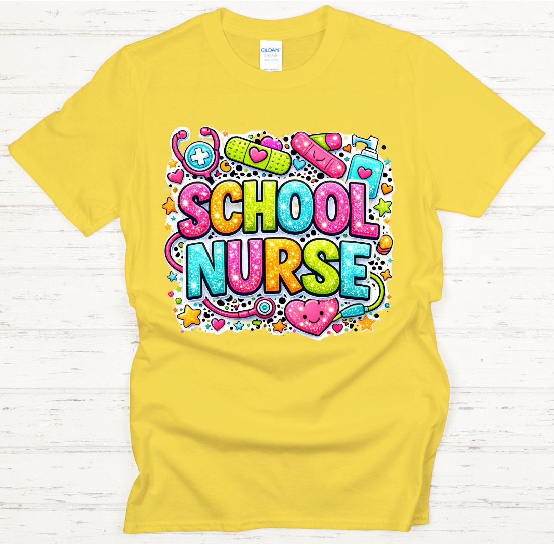 School Nurse Colorful Medical Graphic Shirt on Gildan Softstyle Tee