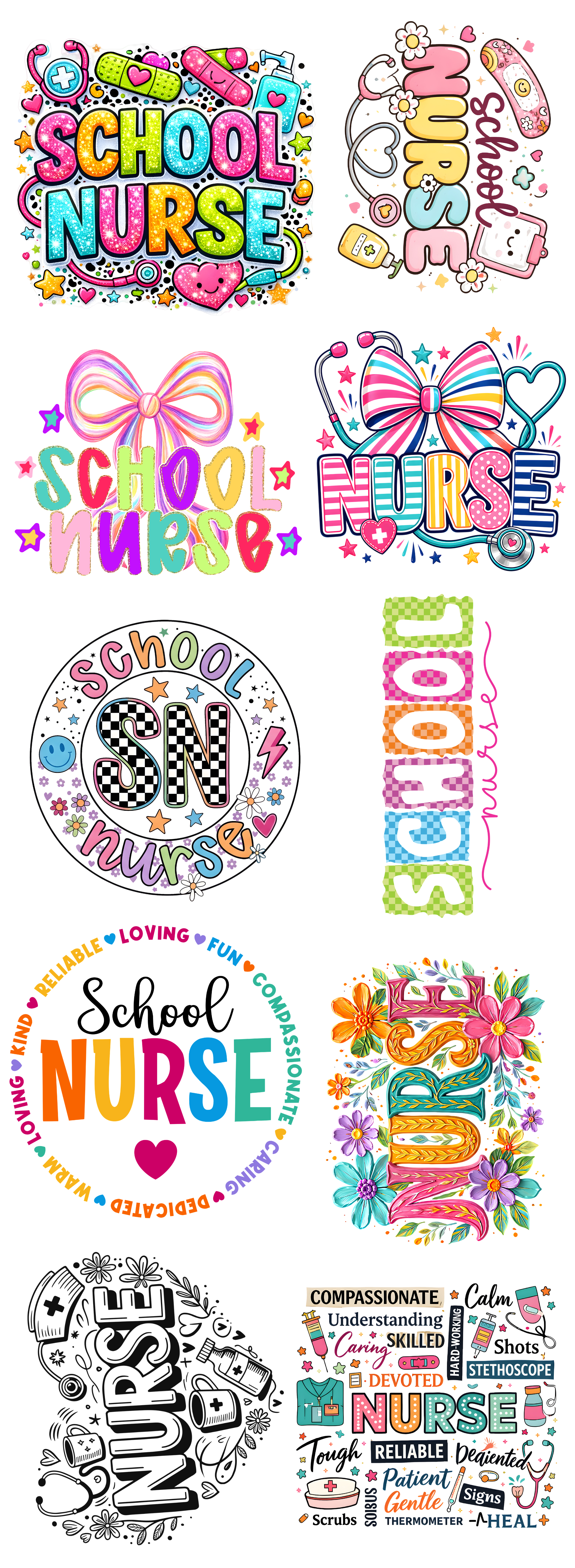 School Nurse DTF Transfer Bundle – Nurse Appreciation Graphic Collection
