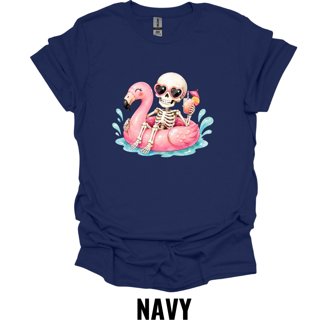 Skeleton Flamingo Float T-Shirt – Summerween Pool Party Tee