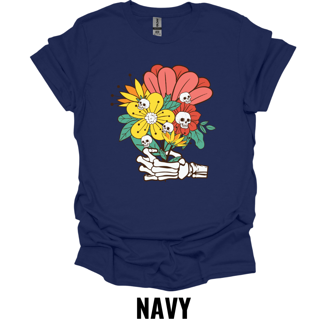 Skeleton Hand Flower Bouquet Shirt – Gothic Floral Graphic Tee