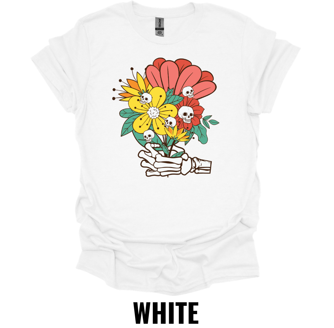 Skeleton Hand Flower Bouquet Shirt – Gothic Floral Graphic Tee