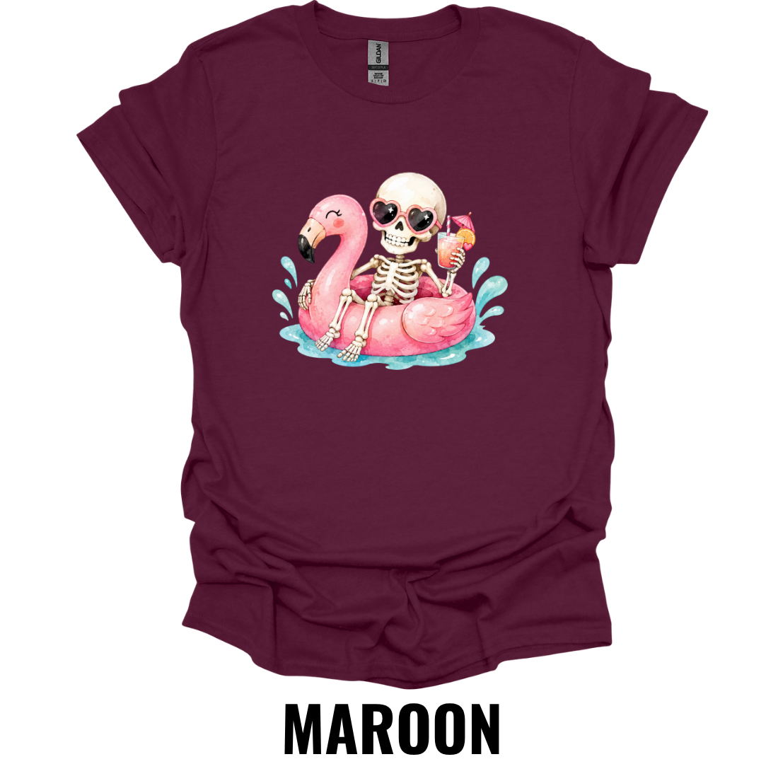 Skeleton Flamingo Float T-Shirt – Summerween Pool Party Tee
