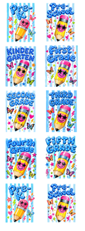 Smiley Pencil Youth DTF Gang Sheet | Back to School Pre-K Through 5th Grade Kids Transfers