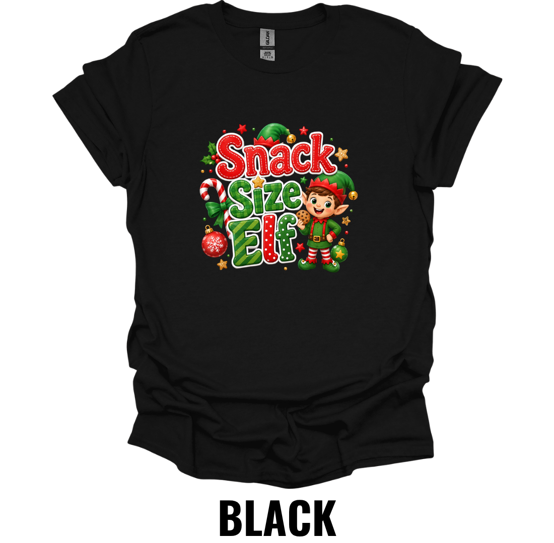 Snack Size Elf Youth Christmas T-Shirt – Cute Kids Christmas Graphic Tee