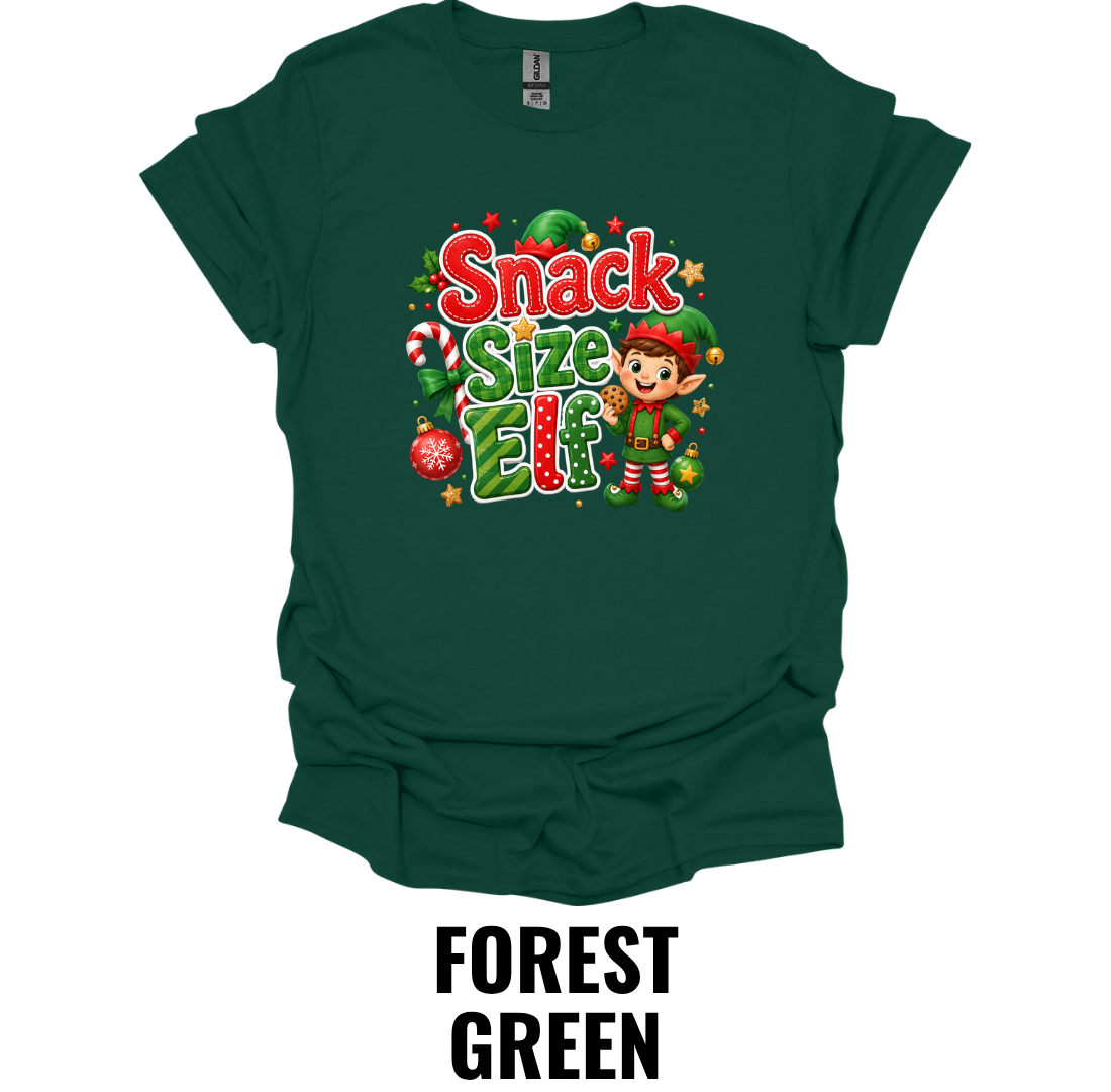 Snack Size Elf Youth Christmas T-Shirt – Cute Kids Christmas Graphic Tee