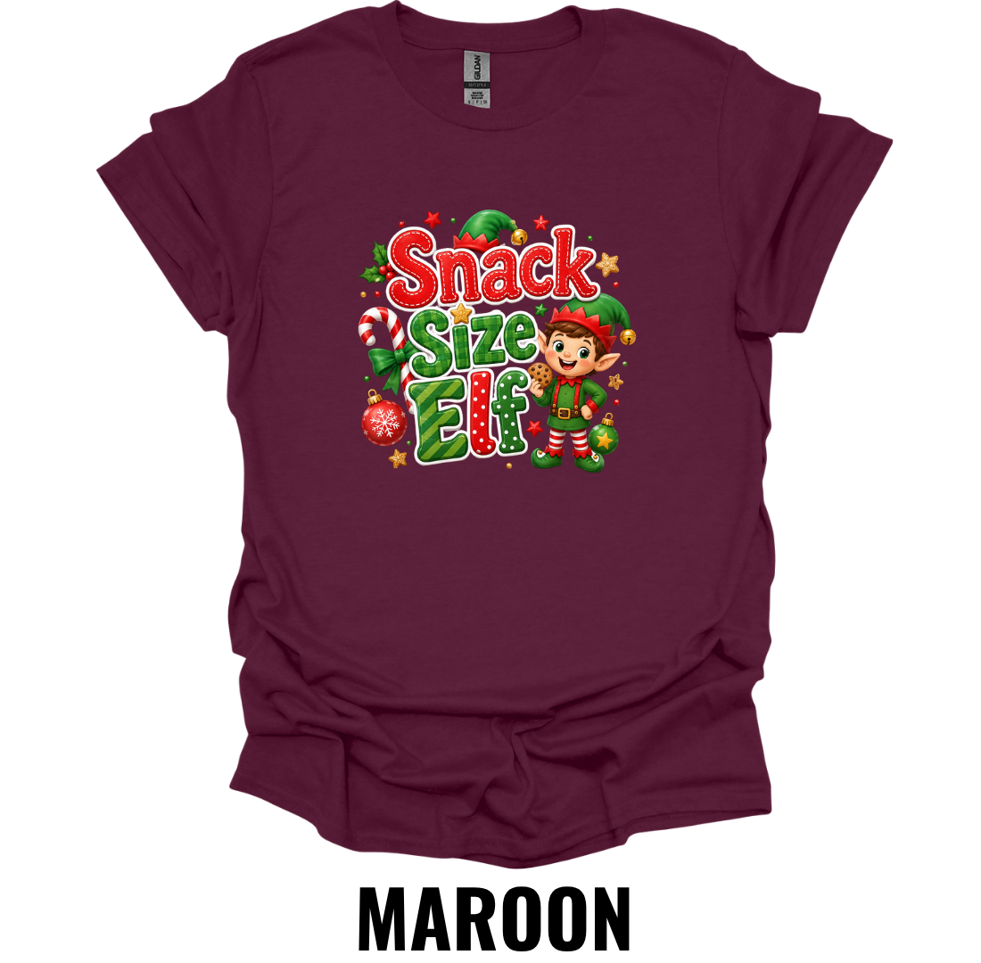 Snack Size Elf Youth Christmas T-Shirt – Cute Kids Christmas Graphic Tee
