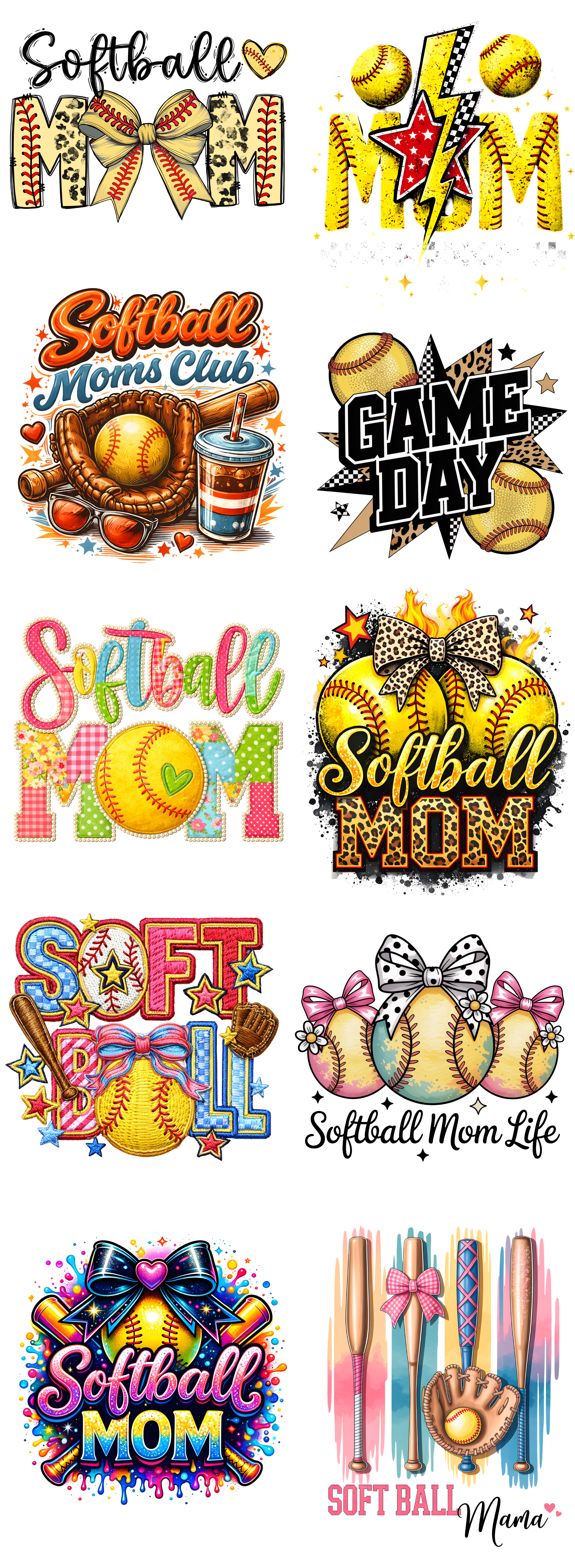Softball Mom DTF Gang Sheet | Game Day, Coquette & Retro Designs