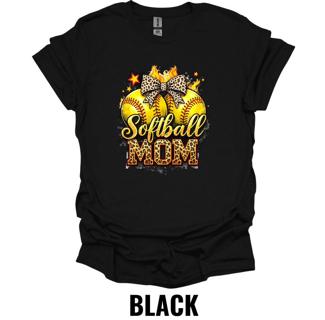 Softball Mom T-Shirt – Leopard Bow Game Day Tee