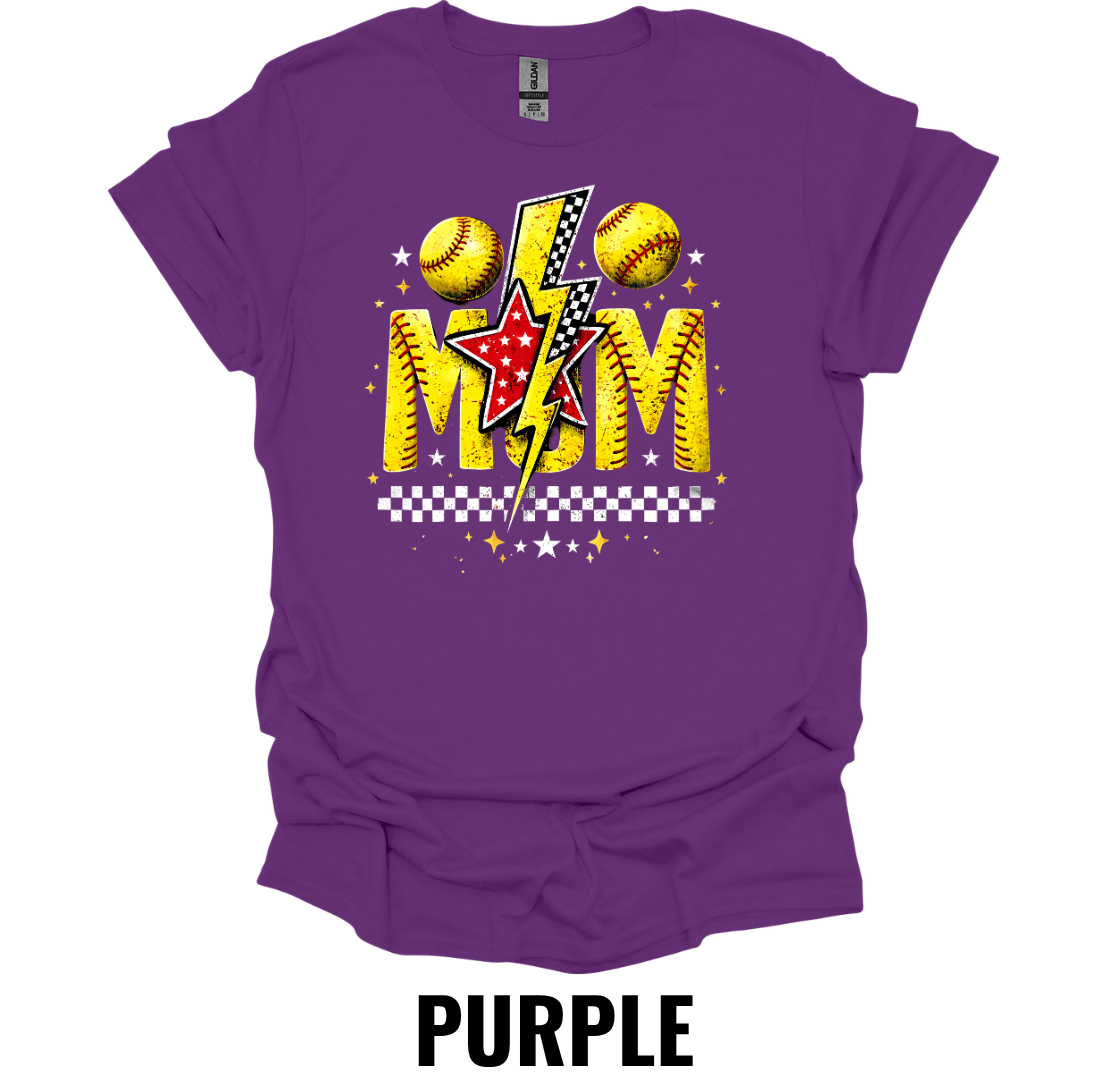 Softball Mom T-Shirt – Retro Lightning Graphic Tee