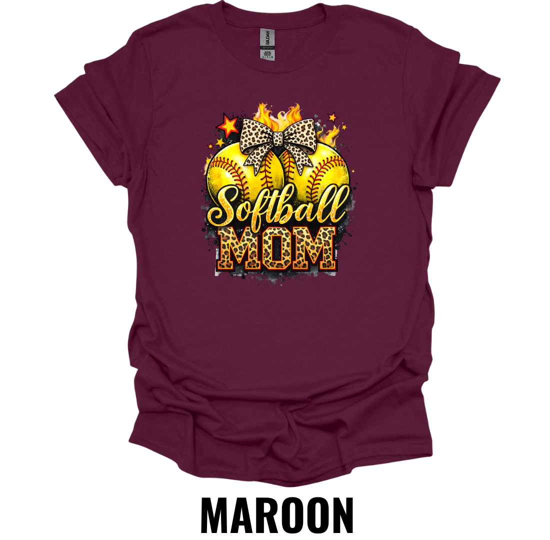 Softball Mom T-Shirt – Leopard Bow Game Day Tee