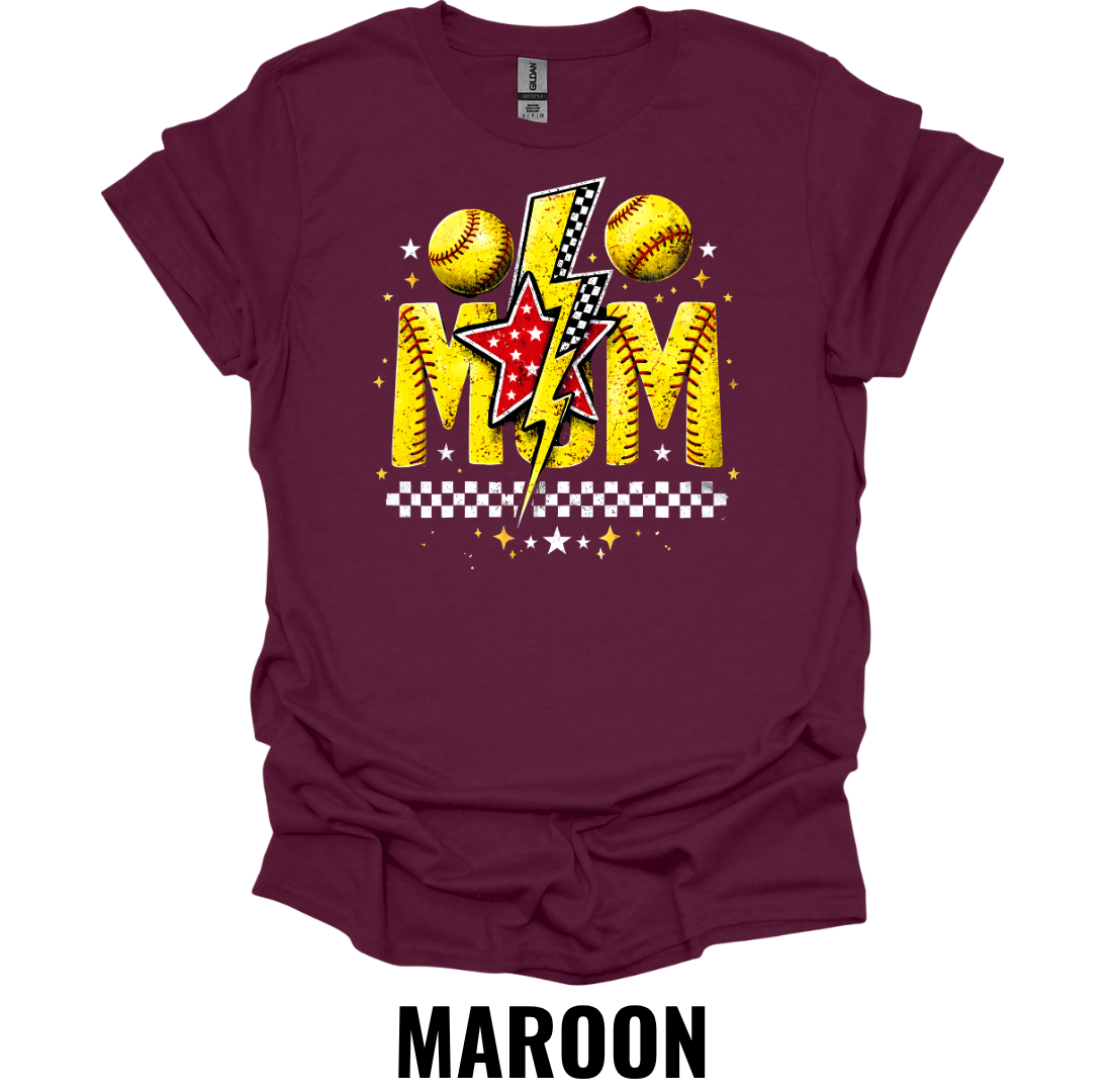 Softball Mom T-Shirt – Retro Lightning Graphic Tee