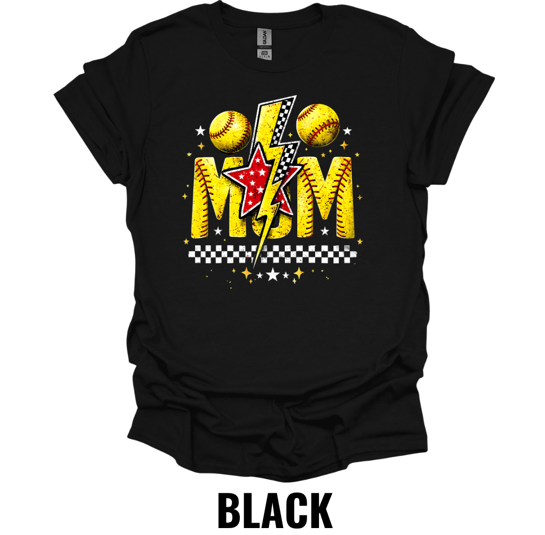 Softball Mom T-Shirt – Retro Lightning Graphic Tee