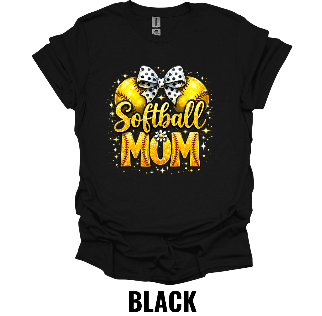 Softball Mom Bow Graphic T-Shirt – Sparkle Softball Mom Game Day Tee