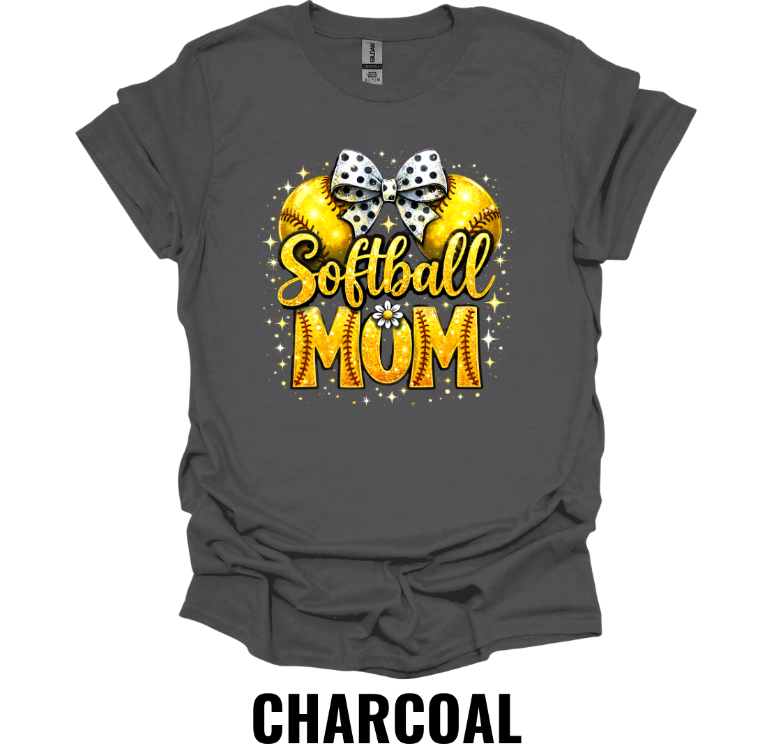 Softball Mom Bow Graphic T-Shirt – Sparkle Softball Mom Game Day Tee