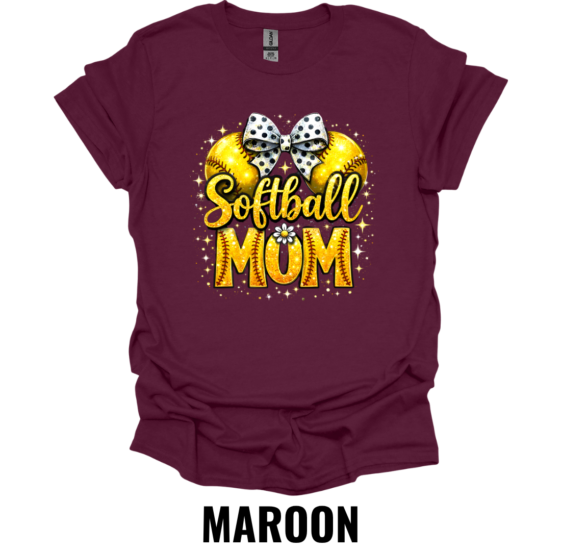 Softball Mom Bow Graphic T-Shirt – Sparkle Softball Mom Game Day Tee