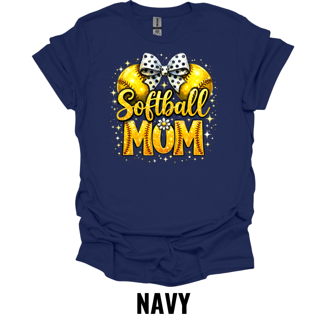Softball Mom Bow Graphic T-Shirt – Sparkle Softball Mom Game Day Tee