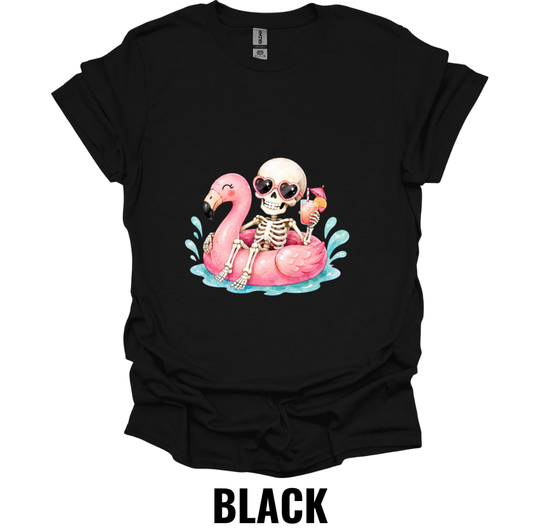 Skeleton Flamingo Float T-Shirt – Summerween Pool Party Tee