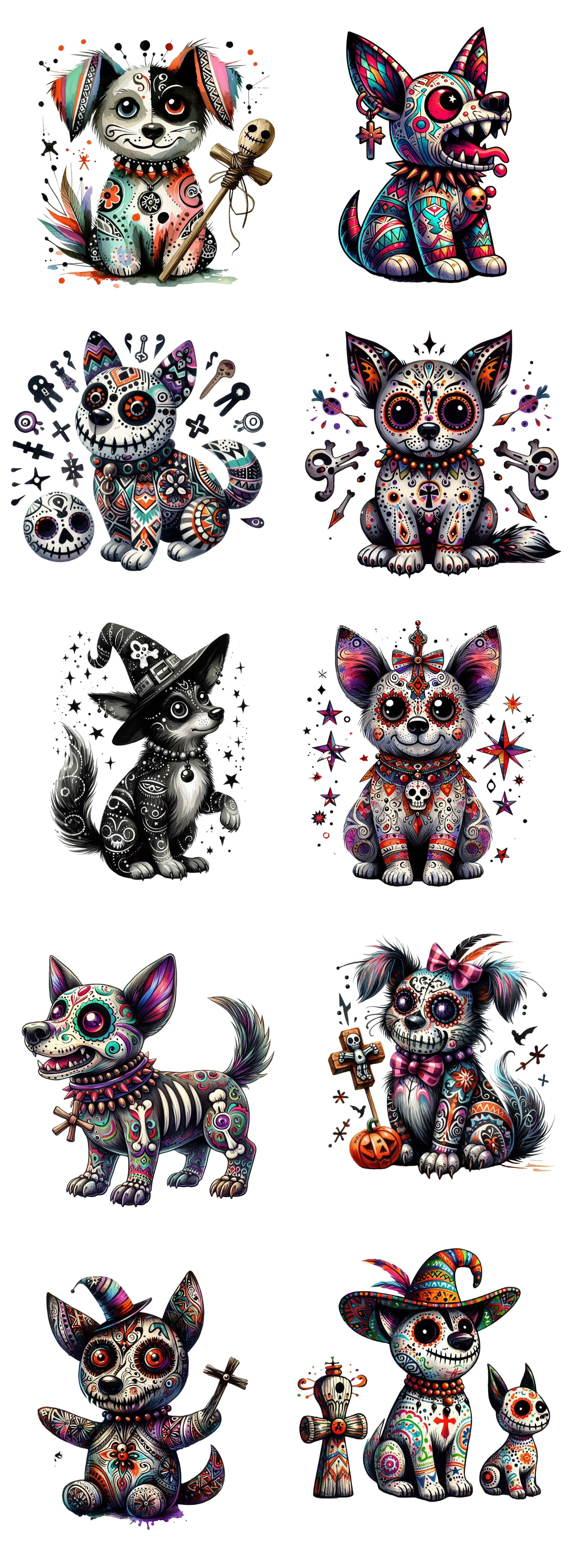 Sugar Skull Halloween Dog DTF Gang Sheet | Day of the Dead Puppy Designs