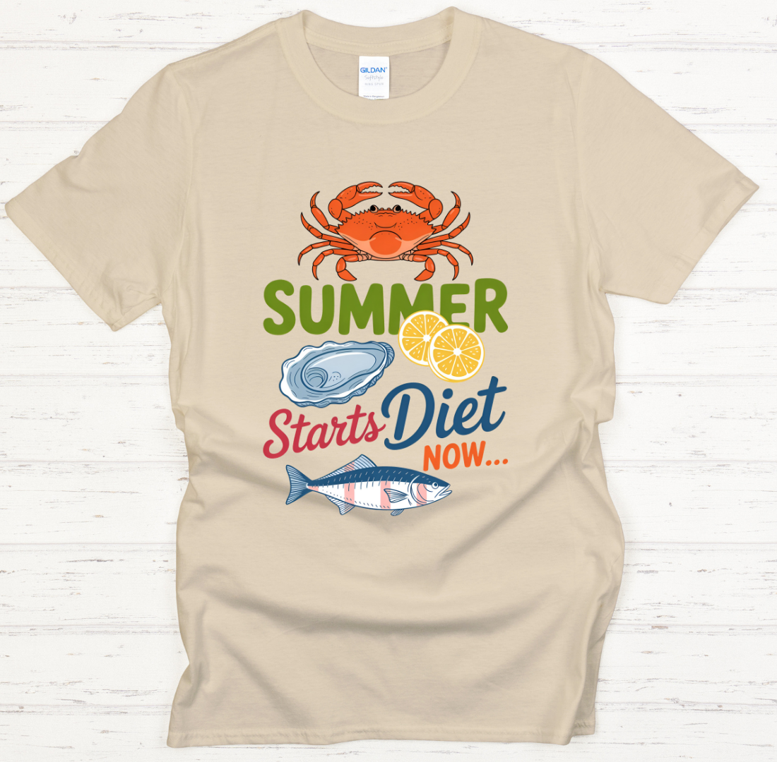 Summer Diet Starts Now Seafood Lover Shirt on Gildan Softstyle Tee
