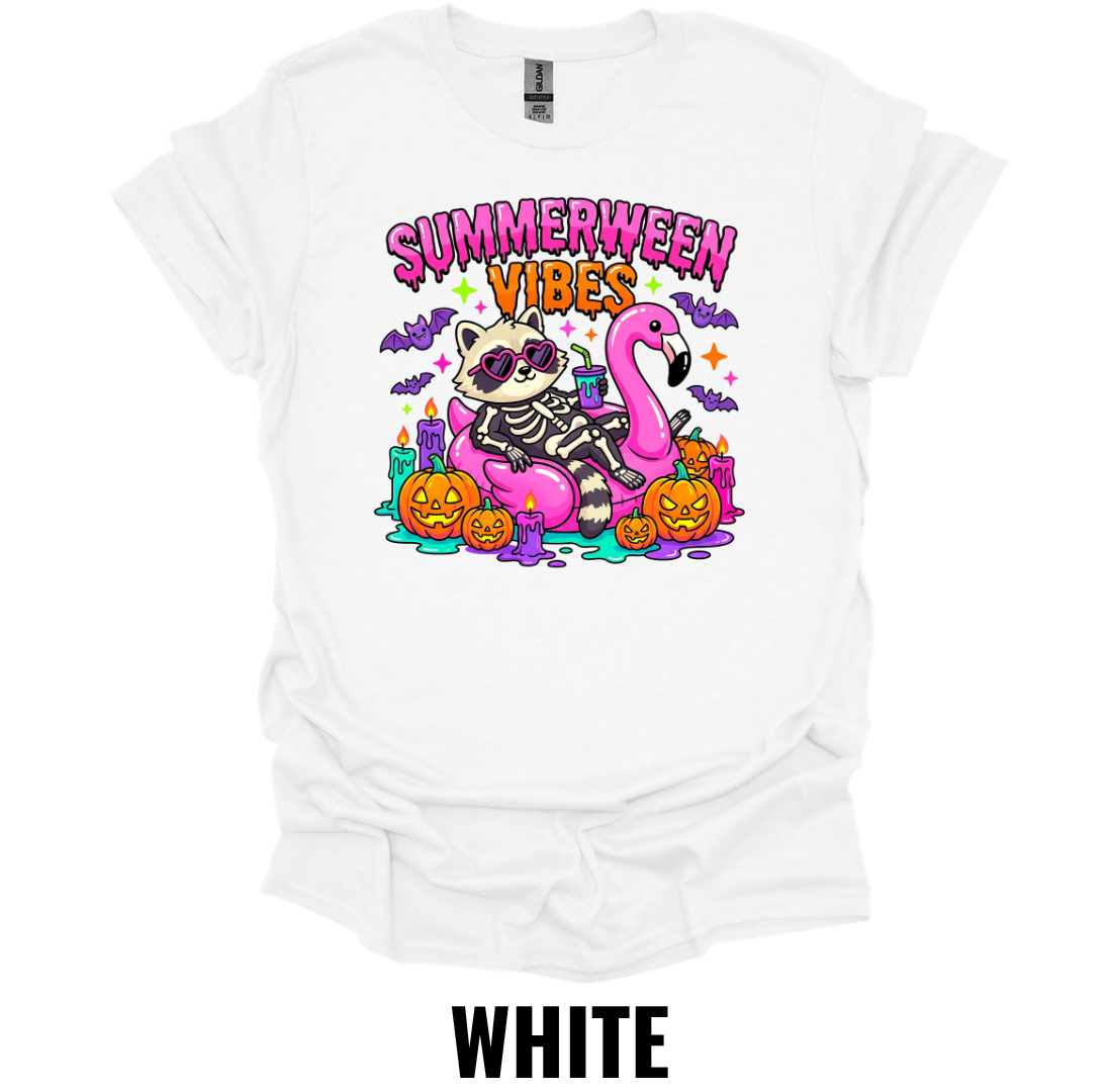 Summerween Vibes T-Shirt – Skeleton Flamingo Graphic Tee