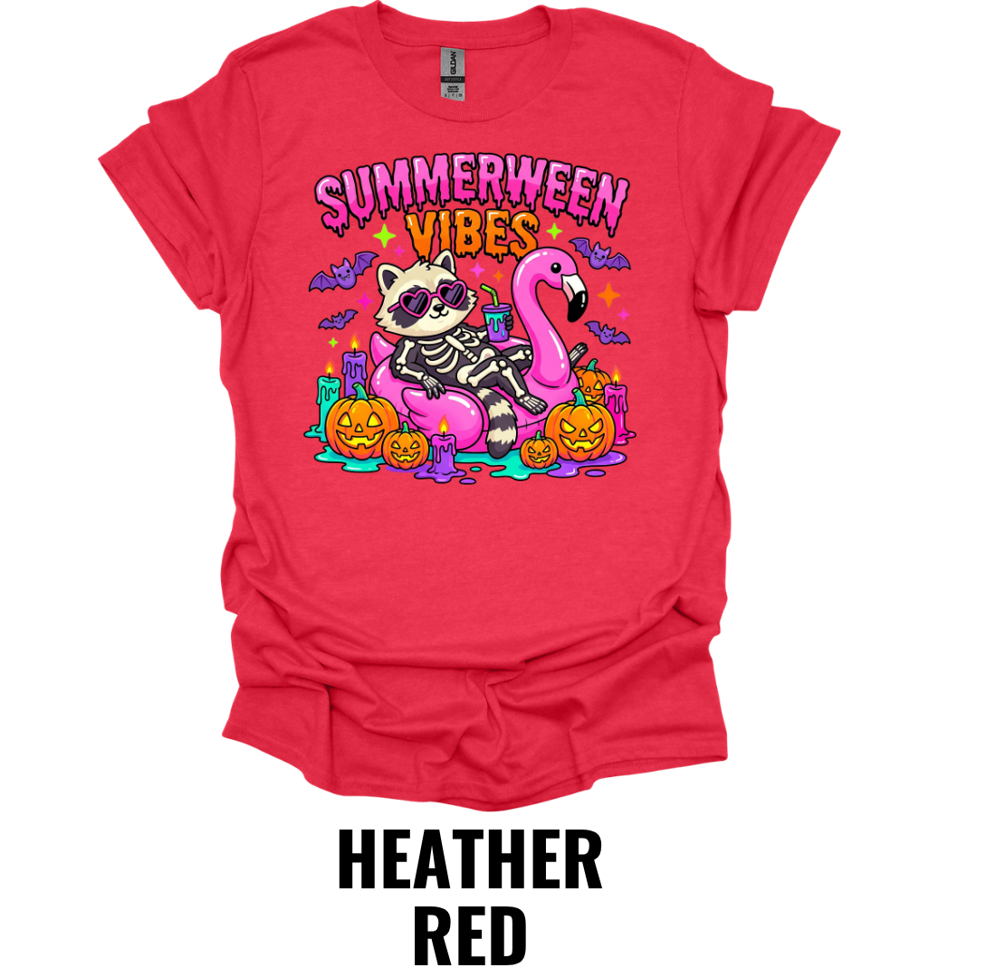 Summerween Vibes T-Shirt – Skeleton Flamingo Graphic Tee