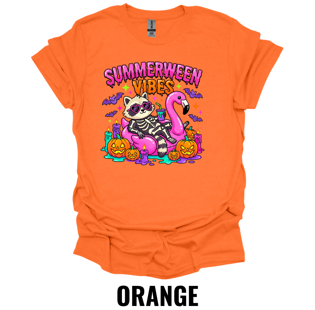 Summerween Vibes T-Shirt – Skeleton Flamingo Graphic Tee