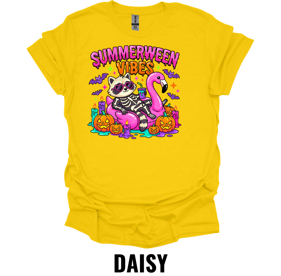 Summerween Vibes T-Shirt – Skeleton Flamingo Graphic Tee