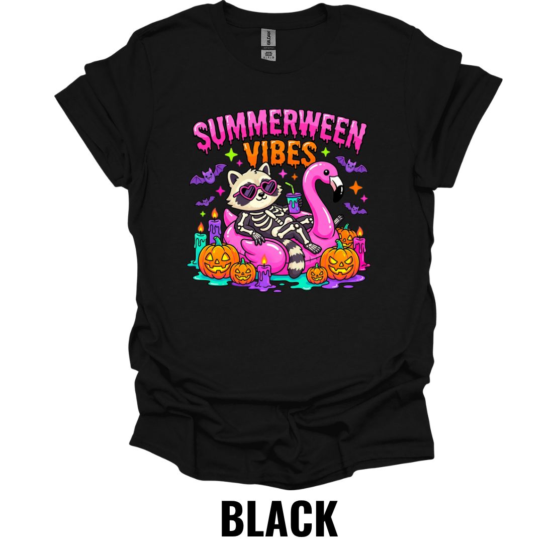 Summerween Vibes T-Shirt – Skeleton Flamingo Graphic Tee