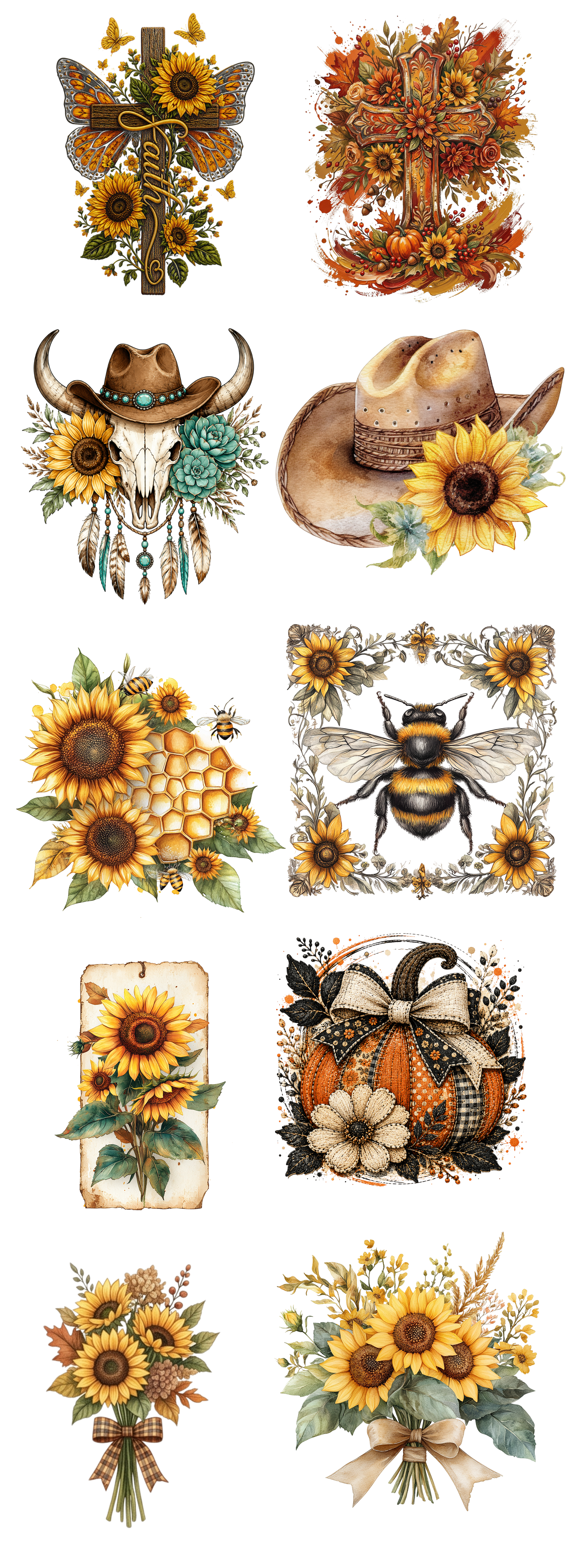 Sunflower Faith Cross DTF Transfer – Christian Sunflower Floral Design