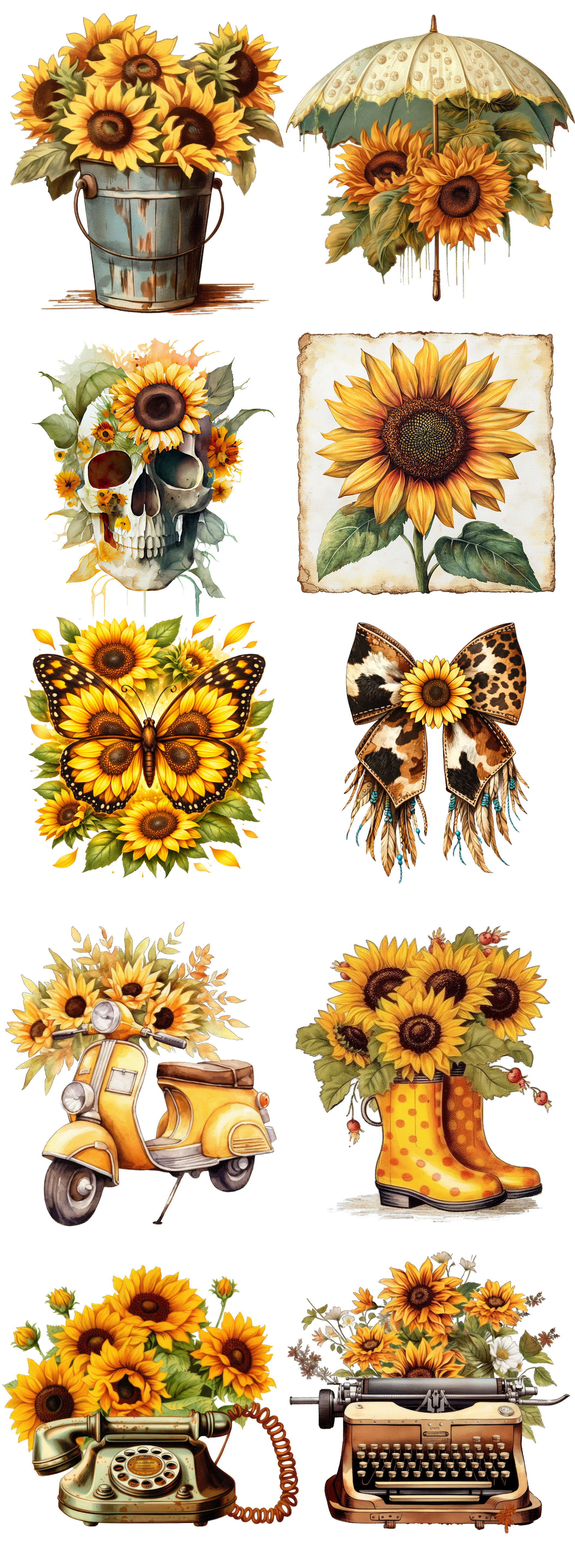 Sunflower Vintage Collection DTF Transfer – Rustic Floral Fall Designs