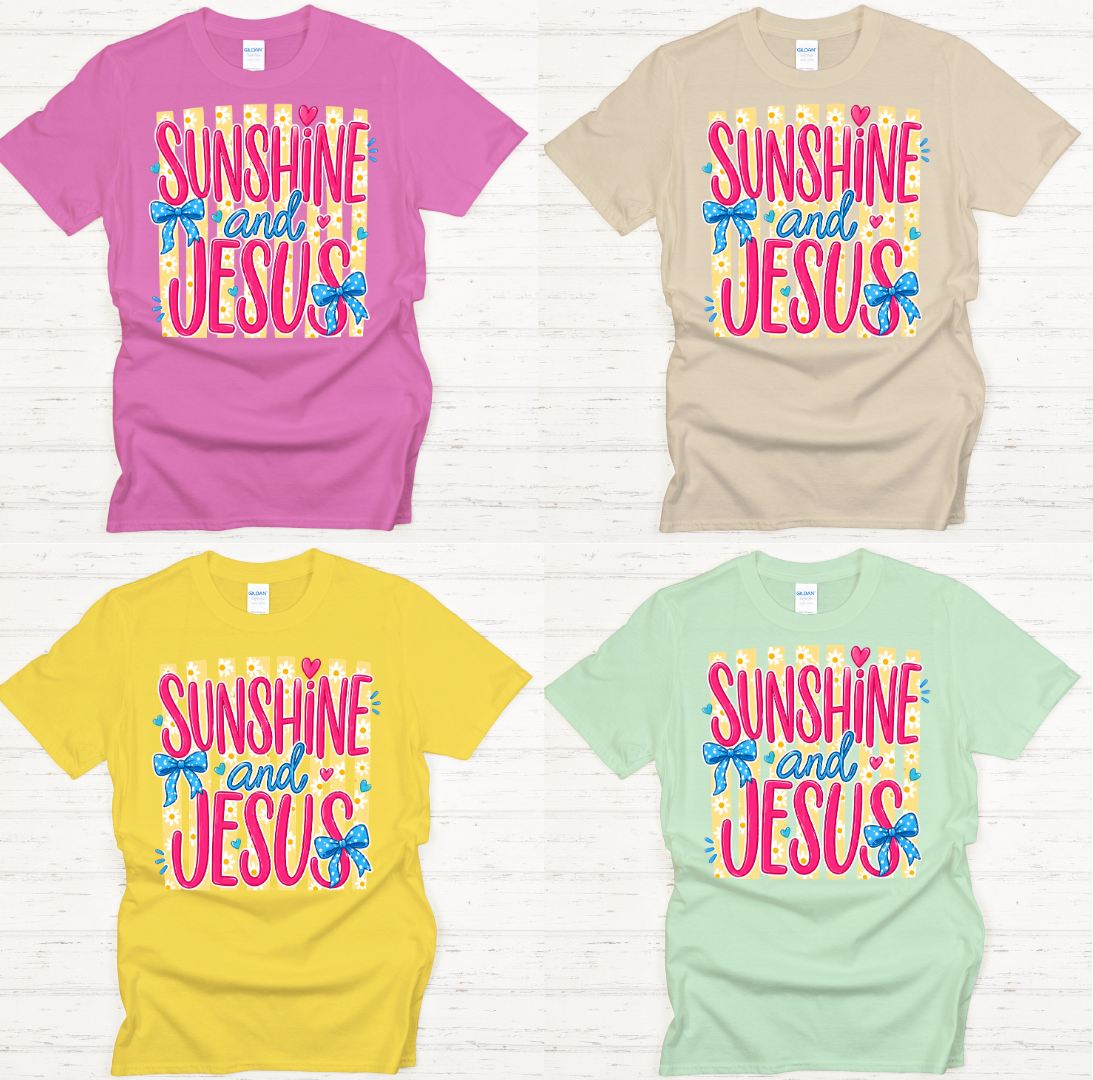Sunshine and Jesus Graphic Shirt on Gildan Softstyle Tee