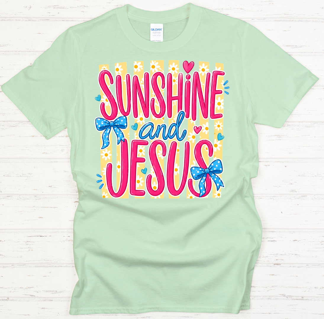 Sunshine and Jesus Graphic Shirt on Gildan Softstyle Tee