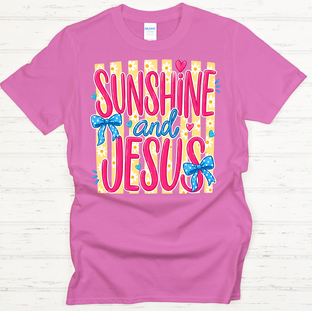 Sunshine and Jesus Graphic Shirt on Gildan Softstyle Tee