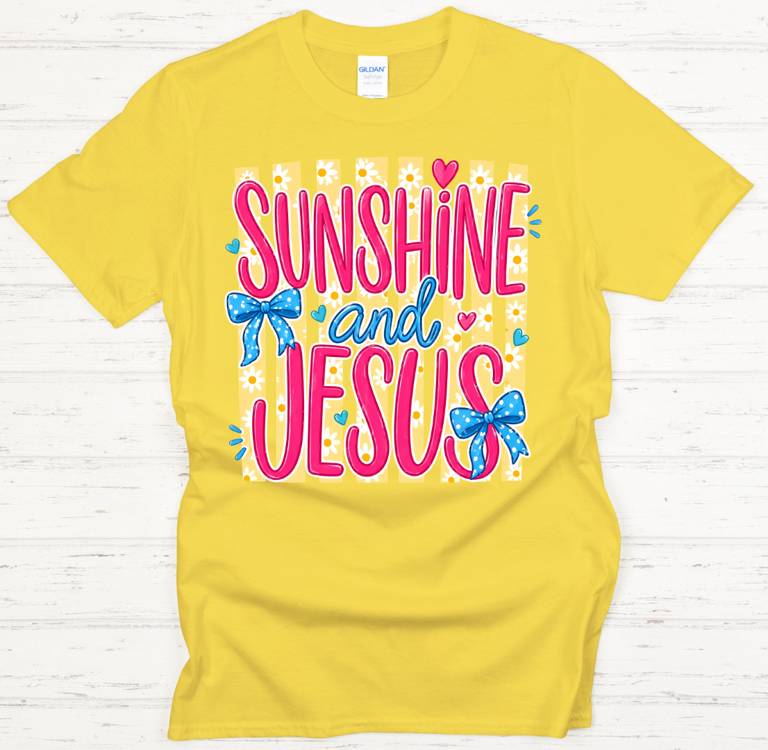 Sunshine and Jesus Graphic Shirt on Gildan Softstyle Tee
