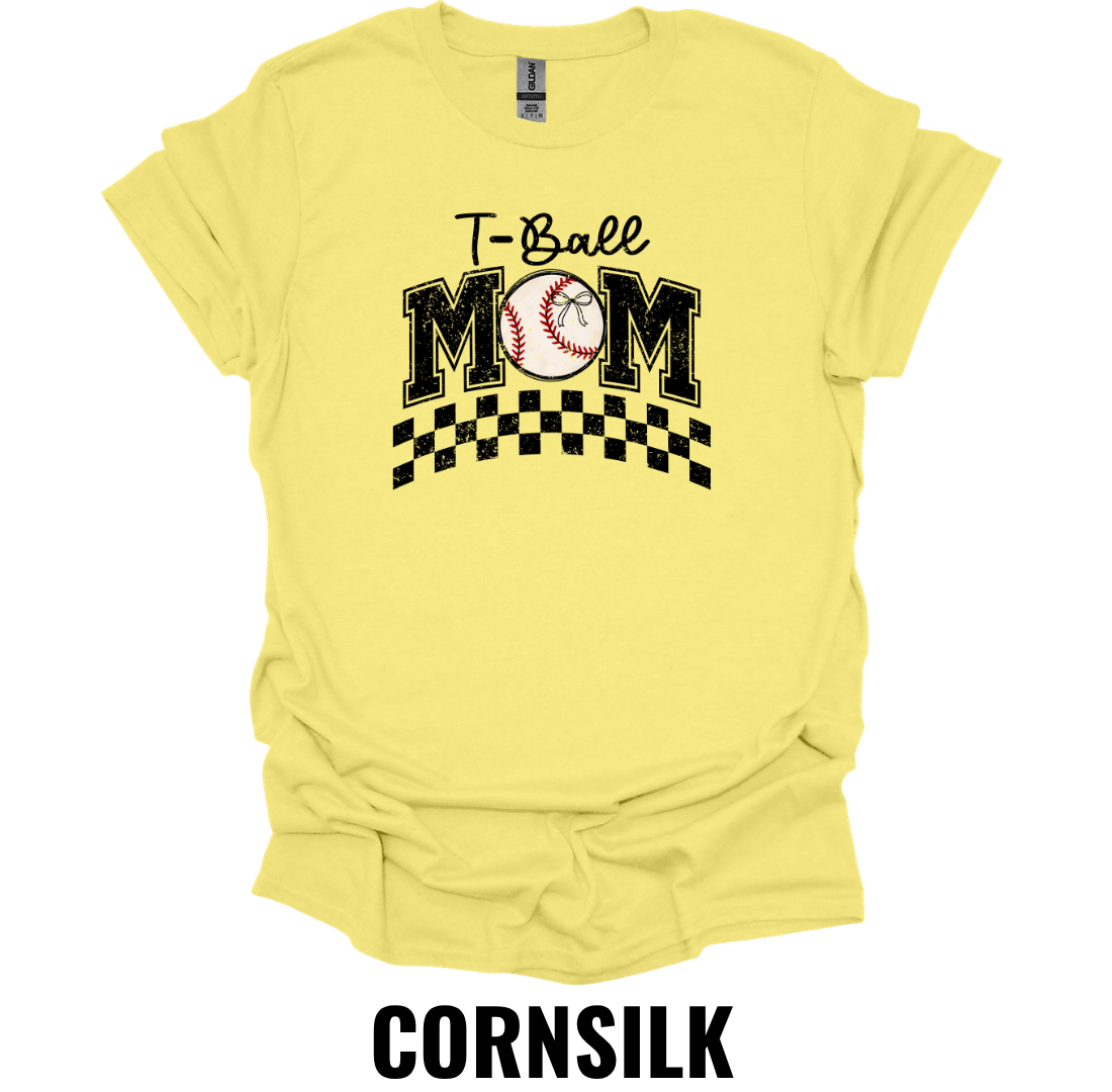 T-Ball Mom Shirt – Checkerboard Baseball Mom Graphic Tee