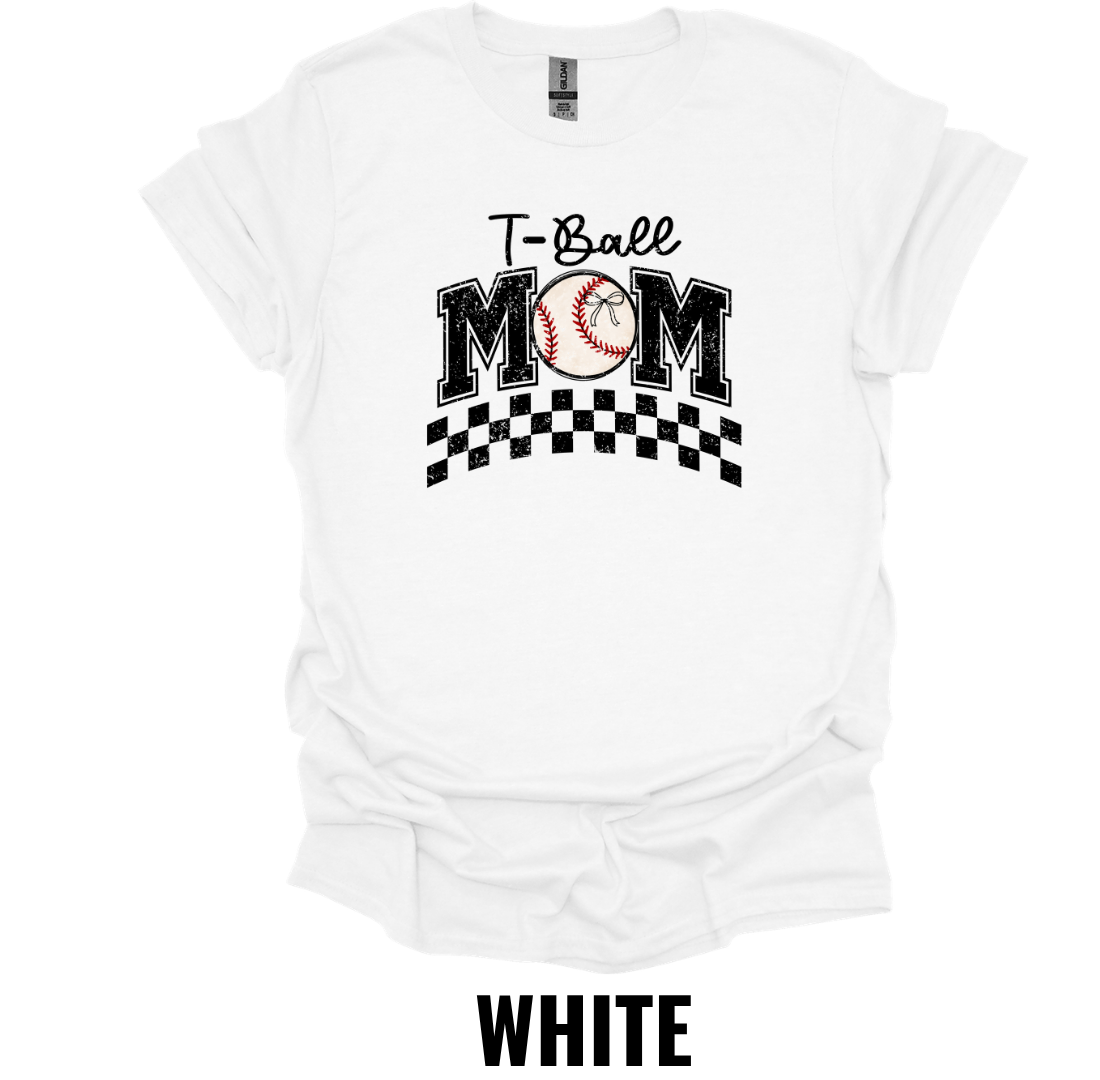 T-Ball Mom Shirt – Checkerboard Baseball Mom Graphic Tee