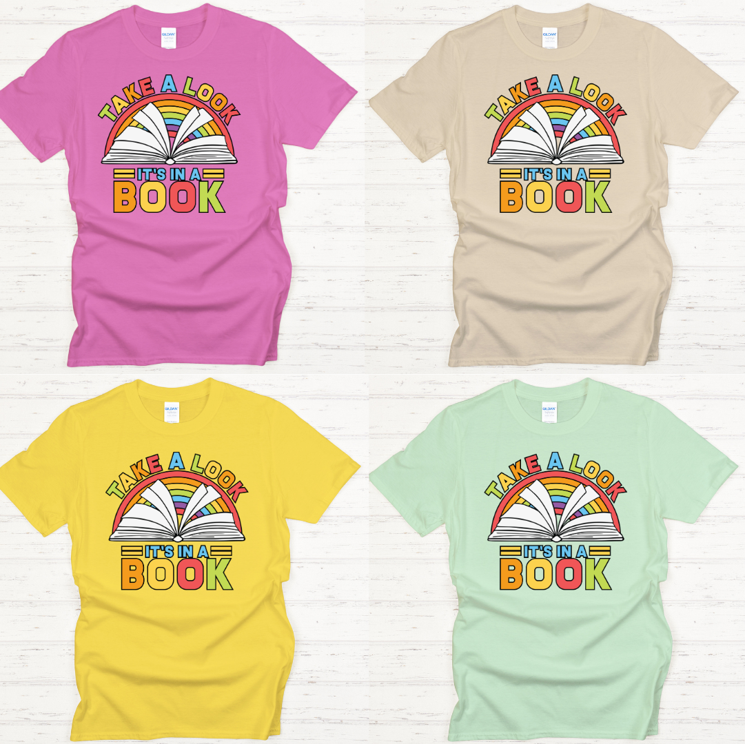 Take A Look It's In A Book Graphic Shirt on Gildan Softstyle Tee