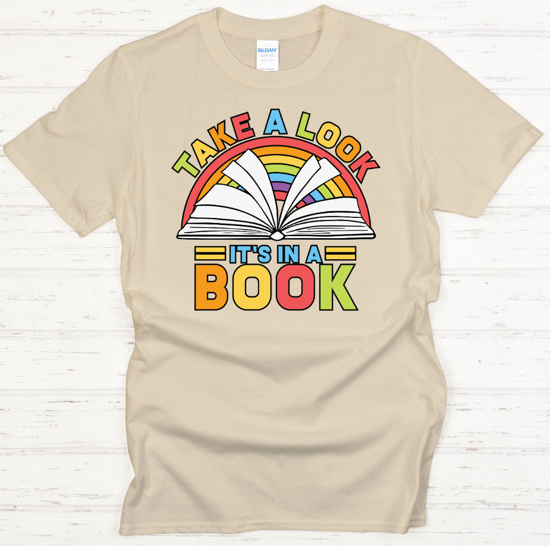 Take A Look It's In A Book Graphic Shirt on Gildan Softstyle Tee
